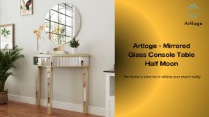 โต๊ะคอนโซล Artloge Silver Half Moon Mirrored Console Table: 90x35x80.5cm กระจก หัวข้อสำคัญ: โต๊ะคอนโซล กระจก มิดรูปแบบ โมเดิร์น สไตล์ที่คุณสมบัติของฮอล์ สีเนียม สีหนัง โต๊ะคอนโซล หรือไม่