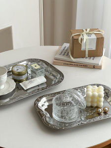 Silver Plated Tray Luxury Metal Aromatherapy Tray Jewelry Storage Decorative Plate Fruit Serving Tray Photography Props