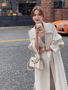 Womens Mid-Length Coat Jacket Spring Autumn Winter Black British Style Windbreaker Outerwear Polyester Fiber Long Sleeve