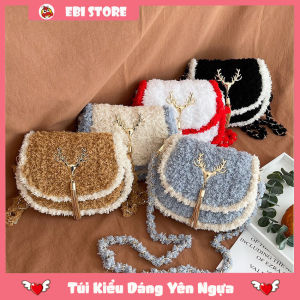 Túi Đeo Chéo Handmade Yên Ngựa Mác Sừng Hươu Set Nguyên Liệu DIY Túi Tự Đan Mini Len Xù Cá Tính - EB31