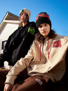 FFF Official Afgk Chinese Fad Zipper Embroider Cardigan Sweatshirt Spring & Fall Mens and Womens Hoodies American Couple Casual Outwear