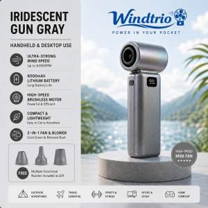 Powerful Portable fan! Iridescent Gun Handheld with 6000mAh Lithium Battery High-Speed Motor Ultra-Strong Wind Speed and Multiple Functional Nozzles