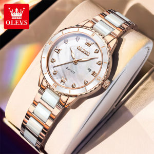 OLEVS ceramic watch for women waterproof elegant stainless steel date luminous diamond watch