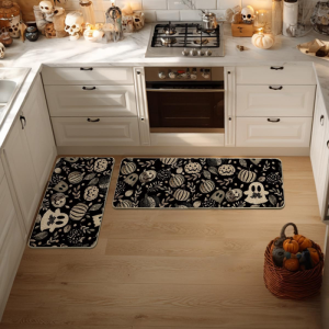 VIKAMA Halloween Kitchen Carpet Pumpkin Bat Spider Web Non-Slip Anti-Fouling Floor Mat Bedroom Laundry Carpet Home Decor