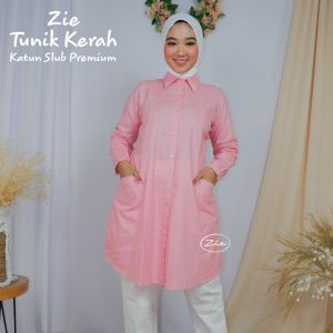 Tunik Kerah Zie Bahan Katun Slub Premium