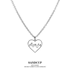 SANDCUP Flame Heart Necklace Womens Simple 2022 New Style 520 Valentines Day Sweet Cool Small Audience Accessories