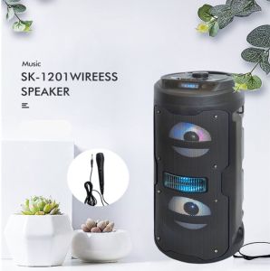 SK-1201 Super Bass Karaoke Portable Wireless Multi-Function LED Light Double Bass Speaker with Wired Microphone