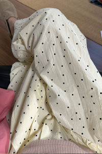 White Polka Dot High Waist Wide Leg Pants Summer Thin Ice Silk Loose Fitting Trousers Slimming Long Pants Korean Style Commute