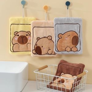 Cute Cartoon Capybara Hanging Towel Coral Velvet Thick Cloth Kitchen Bathroom Absorbent Towels