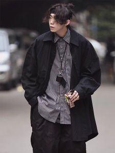Mens Oversize Shirt Jacket Long Sleeve Mid-Length Cotton Straight Cut Original Design Casual Wear for Young Adults