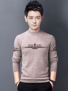 ROMON | Lomond Mens Knitted Sweater Winter Thick Warm Woolen Half High Collar Long Sleeve Casual Style Comfortable Fit Round Neck Base Shirt