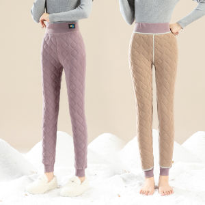 กางเกงขายาวผ้าฝ้ายเอวสูง ทรงสลิมฟิต อบอุ่น หนา ยืดหยุ่นสูง กางเกงขายาวทรงยาวสำหรับฤดูใบไม้ร่วงและฤดูหนาว
