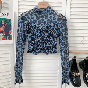 แฟชั่นการออกแบบกึ่งสูงคอลายสก๊อตแขนยาวSlimmingสั้นเสื้อยืดเสื้อผู้หญิงสวมใส่ด้านในTop