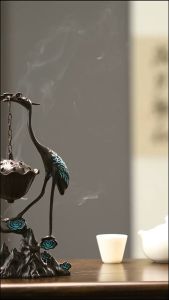 Lư Hương Xông Trầm Đốt Trầm Hình Hạc Sen Tọa Sơn Bằng Hợp Kim Đồng