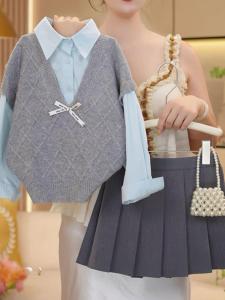 Fashionable Casual Girls Shirt Set 2025 Autumn New Arrival Stylish Outfit for Little Girls Long Sleeve Polo Neck Two-Piece Suit