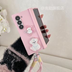 เคสโทรศัพท์ Samsung ZFold7 ZFold5 ZFold6 แบบป้องกันจอพับได้พร้อมขาตั้ง 3 มิติ ชิ้นเดียว ดีไซน์น่ารัก สำหรับผู้หญิง