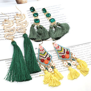 Fashionable Ethnic Long Wire Colorful Beads Tassel Gold Dragon Earrings Stylish European and American Trends for Women