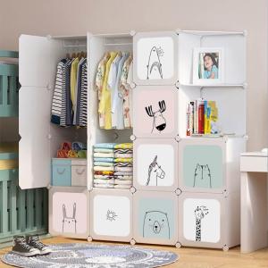 Modern Minimalist Kids Wardrobe Plastic Assembly Storage Cabinet with Swing Door for Girls Home Bedroom Use Small Size