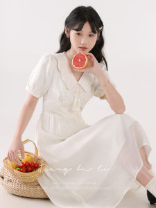 Romantic Chapter Jiang Not Away New Chinese Style High Waist Design Sensation Summer White Color Block Womens Dress