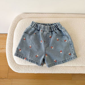 Summer Kids Denim Shorts 1-10T Cartoon Popcorn Girls Jeans Thin Boys Five Quarter Pants Children Casual Pants