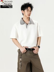 TUCANO | Contrast Collar Plaid Patchwork Polo Shirt Mens Casual T-Shirt