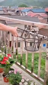 4pcs Flower Pot Holder Railing Fence Pot Rack Versatile Balcony Hanging Plant Iron Racks Stabl Garden Flower Plant Pot Holder Hanger Metal Iron Art Hanging Baskets Rack Stand Great for Outdoor Patio Balcony Window Porch Garden Fence Planters Indoor Office