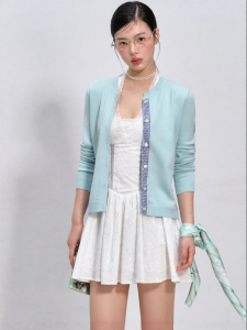 La lune Du ciel | Áo Cardigan Knit cổ tròn họa tiết caro retro