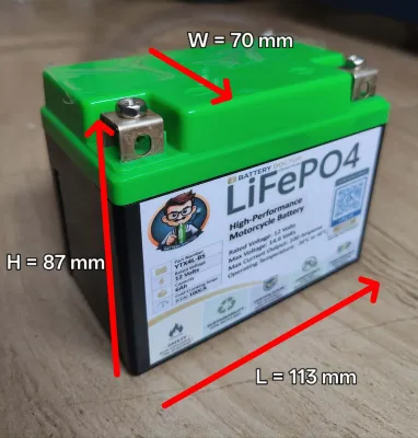 YTX4L 12 Volts 6Ah LiFePO4 Motorcycle Battery - Heavy Duty - 100CA - 12.8 Volts Rated - 14.6 Volts Max - 100 Amperes Output - -20 to 40°C Operating Temperature