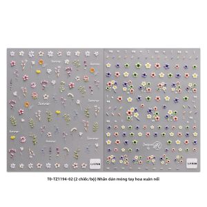 2 Miếng Dán Trang Trí Móng Tay Họa Tiết Hoa Nổi Mùa Xuân Hè Dễ Tự Làm Quà Tặng - Bộ Dán Trang Trí Móng Tay