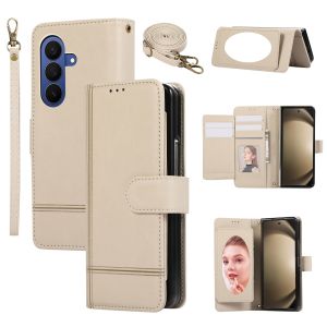 szhaiyu | Mirror Leather Flip Wallet Cards Solt Holder Phone Case for Samsung Galaxy Z Fold 8 Ultra 7 6 5 4 3 Crossbody Wrist Strap Cover