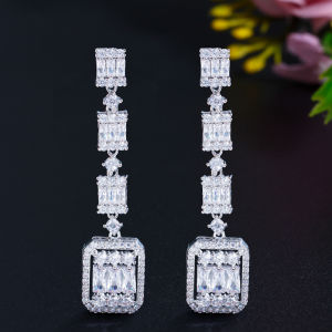Moonso Luxury Rectangle Silver Color Korean Drop Long Goth Dangle Earrings for Women Wedding Party Gift Jewelry Bulk E7090