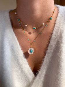 CAFFTI | Natural Freshwater Pearl Green Turquoise Color Long Necklace