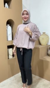 ASMORA Blouse Jumbo Polo linen Ld 120 cm Atasan Serut Bawah Over Size