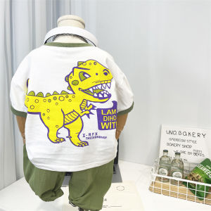 Boys Summer Cartoon Dinosaur Short Sleeve Set Lightweight Loose T-shirt And Long Pants Childrens Clothing Baby Outfits