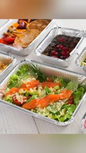 RE320 3500ml 12.6x10.4x2.5 inches  Silver Aluminum Tray With Plastic Lid  Aluminum Foil Tray With Lid Food