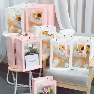 Trendy Flower Bouquet Transparent Window Handheld Gift Bag Birthday Present 520 Gifts Display Bag for Window Display