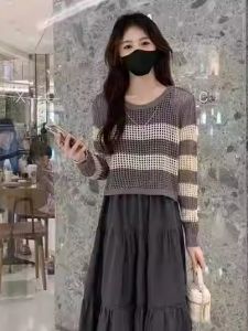 Black Knitted Sweater And Halter Dress Two-Piece Set Elegant Ladylike Small Fragrance Style Summer Outfit High-End Feeling