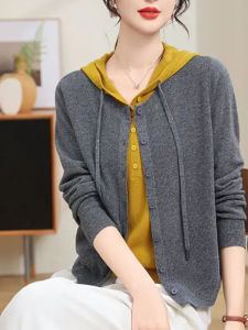 Áo Len Cardigan Dệt Kim Có Mũ Trùm Đầu Cho Nữ Mùa Xuân Thu 2025 Phong Cách Mới Rộng Rãi Giảm Tuổi Tác Thanh Lịch Áo Len Cardigan