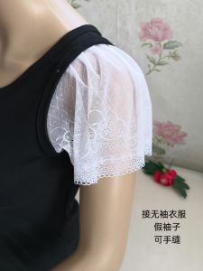 แขนเสื้อแขนยาวแบบสวมใส่พร้อมริบบิ้น ทรงบาง สีขาว แขนปลอม ตกแต่งขอบลูกไม้ เสื้อกั๊กแขนยาวแบบสวมใส่สำหรับผู้หญิง