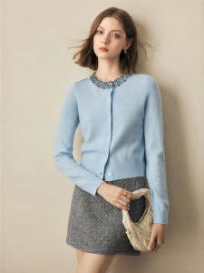 FAMANXUAN | Wool Knit Cardigan with Beads Design Sense Small Fragrant Style