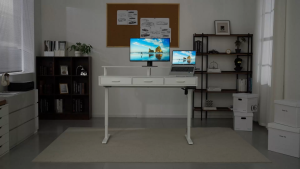 OffiGo 120CM Electric Standing Desk with Drawers RGB LED Charging Station and Monitor Stand