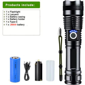 High Power LED Flashlight Super Bright Aluminum Alloy USB Rechargeable Torch With 26650 Battery Zoomable Flash Light for Hunting