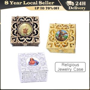 Rosary Bead Box Necklace Metal Christian Catholic Religious Jewelry Case Storage Luxury Rosary Bead Box Necklace Metal Christian Catholic Religious Jewelry Case Storage Vintage Delicate Gold Silver Color