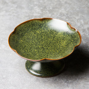 Handmade Ceramic Tea Snack Plate Japanese Style Coarse Ceramics High Footed Fruit Plate Chinese Style Dim Sum Snack Dry Fruit Dish Bowl Small Tea Tray