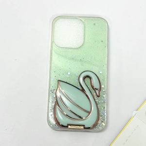 Realme 8 9 Pro+ Plus 10 Pro+ Plus C11 2020 C21 C21y C25y C30 C30s C33 C35 green glitter with swan stand phone soft case sarung telefon 手机壳