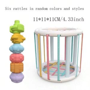 Montessori Baby Grasping Ball Rainbow Sensory Toy with Rattle & Teether Early Educational Shape Sorter for Fine Motor Skills