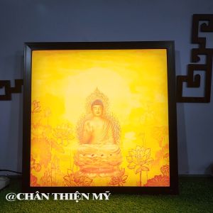 Đèn Hào Quang Phật A Di Đà In Tranh Trúc Chỉ Vuông Trang Trí Phòng Thờ Bàn Thờ Treo Tường TC-TV-11