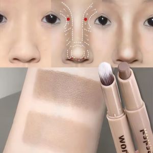 2-In-1 3D Contouring Pen Long Lasting Waterproof Matte Bronzer Stick Nose Shadow Contour Pen with Brush Facial Contour Makeup