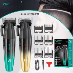 Máy Cắt Tóc Không Dây Chuyên Nghiệp VGR 9000 Vòng/phút Máy Tỉa Điện Cho Nam - Máy Cắt Tóc Đa Chức Năng 5 Trong 1 Với Sạc Nhanh