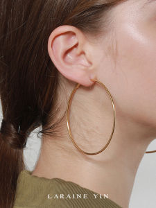 Exaggerated Large round Earrings Titanium Steel Non-fading Fine Gold Color Liu Yifei Design Fashionable Korean Style Womens Jewelry